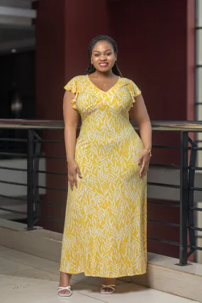 Yellow white maxi dress