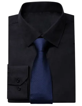 YourTies Black Solid Long Sleeve Shirt with Dark Blue Novelty Silk Tie for Men