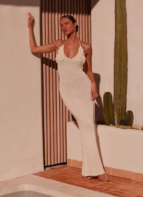 Zara Rose Crochet Maxi Dress - Ivory