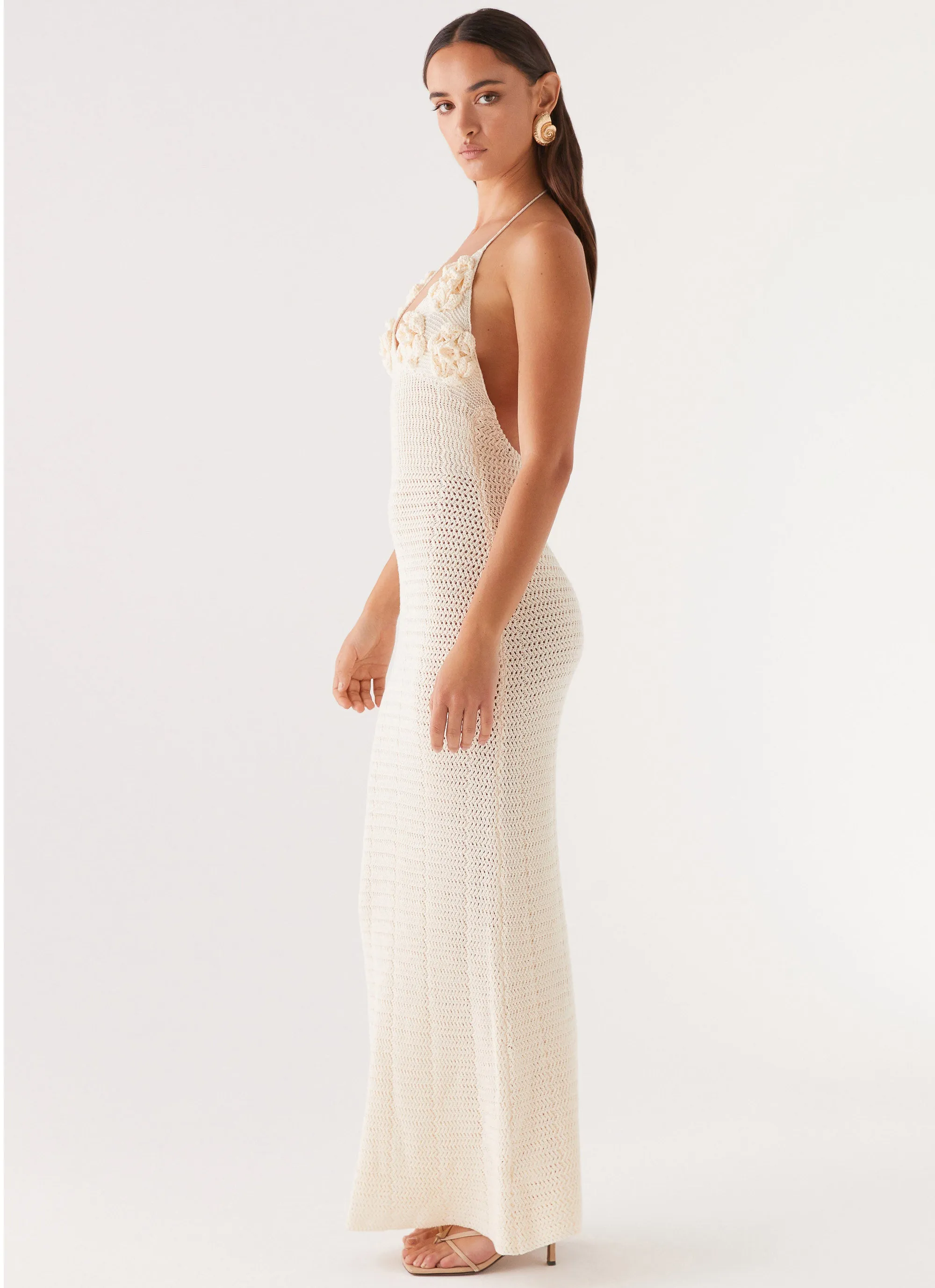 Zara Rose Crochet Maxi Dress - Ivory