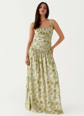 Zinna Linen Maxi Dress - Sage Floral