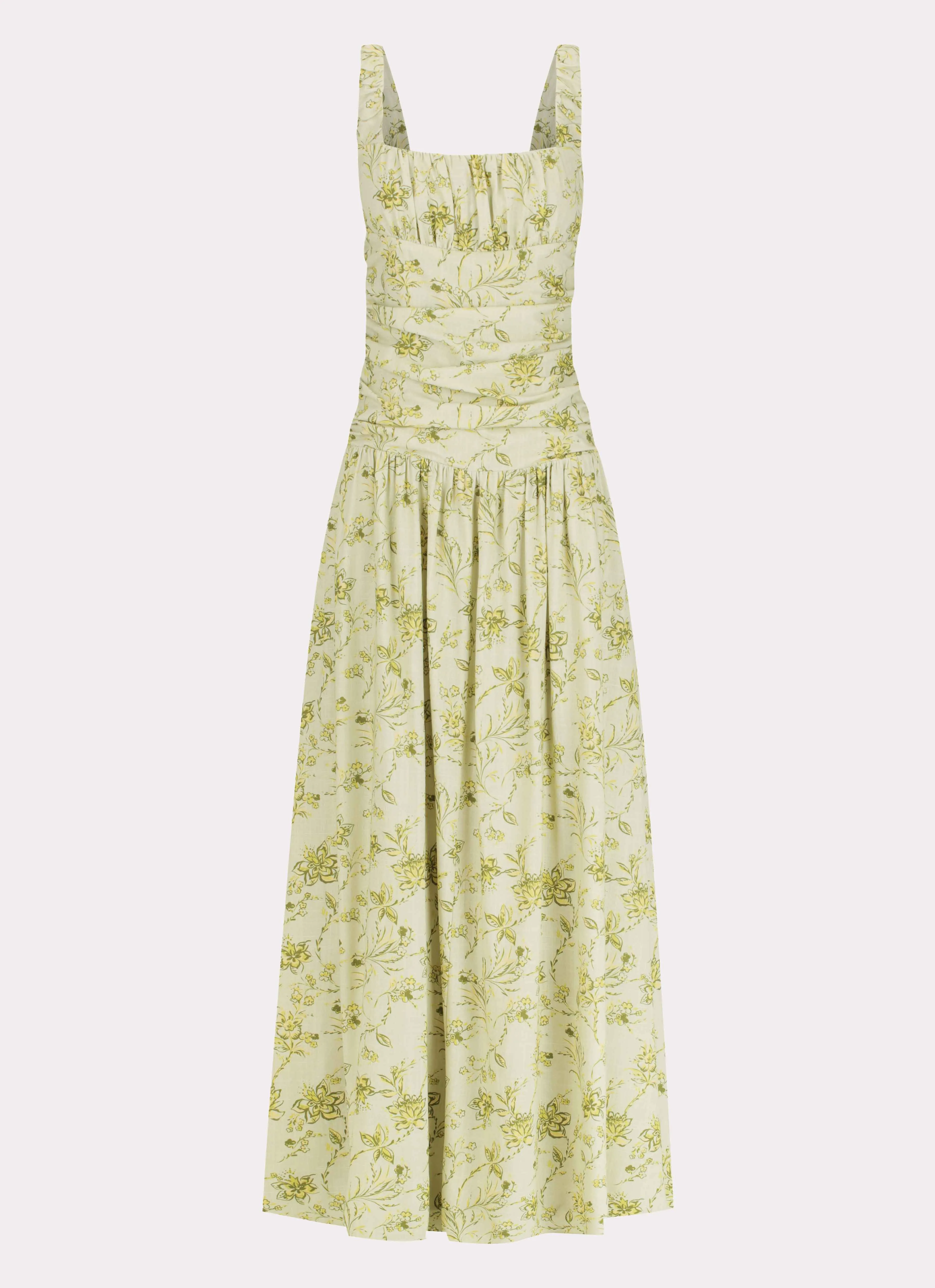 Zinna Linen Maxi Dress - Sage Floral