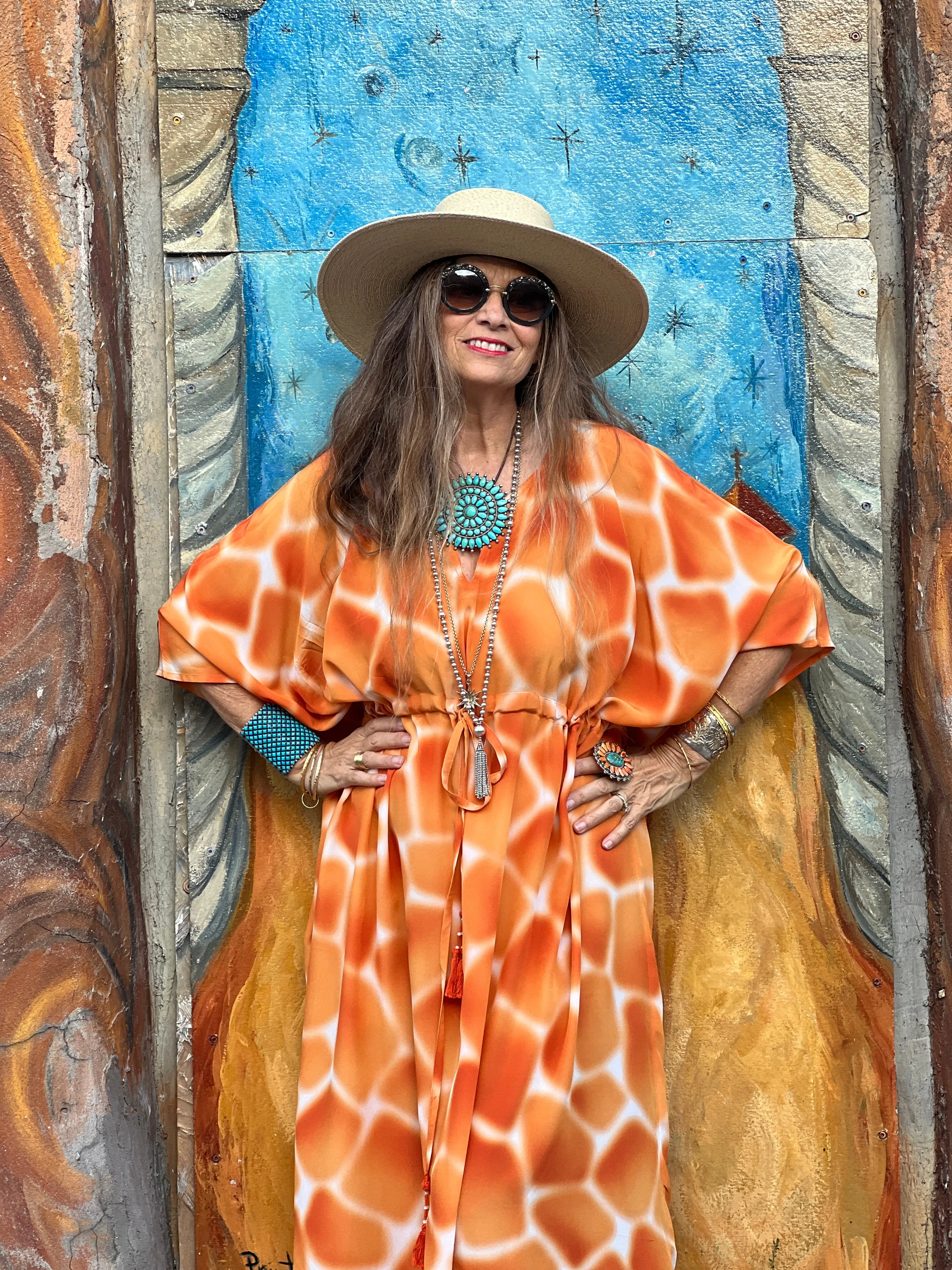 ZIRAFA GIRAFFA ORANGE ITALIAN SILK MAXI KAFTAN